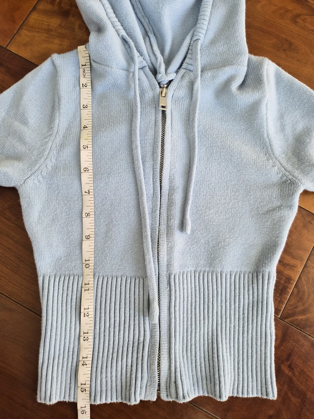 Light Blue Knit Cropped Zip-Up Hoodie Size S (Fits Like a XS) - Picture 5 of 16